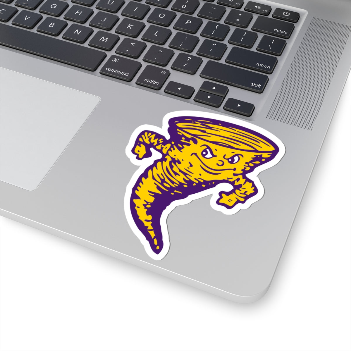 Purple & Gold Tornado Mascot Sticker — Kiss-Cut Vinyl Decal