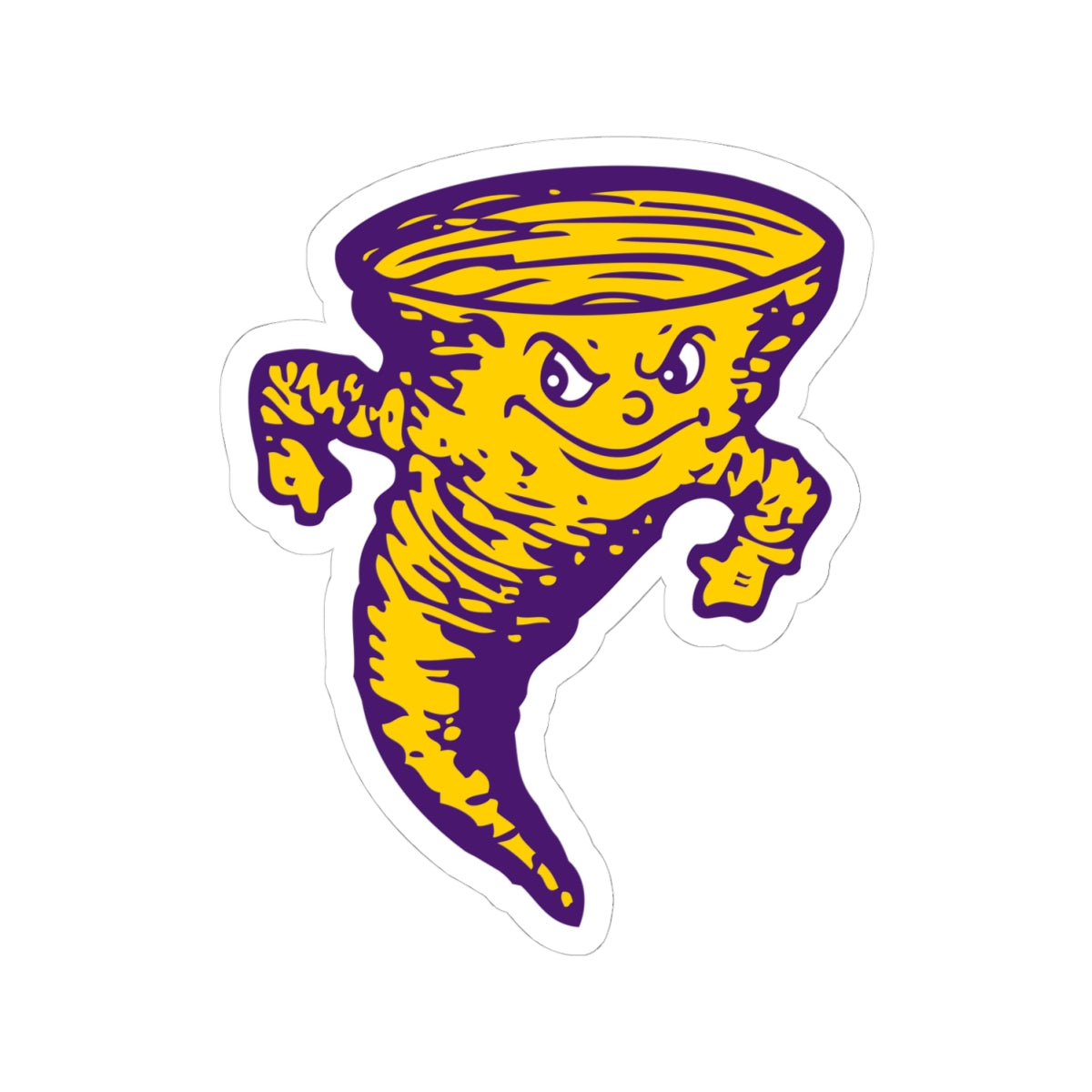 Purple & Gold Tornado Mascot Sticker — Kiss-Cut Vinyl Decal