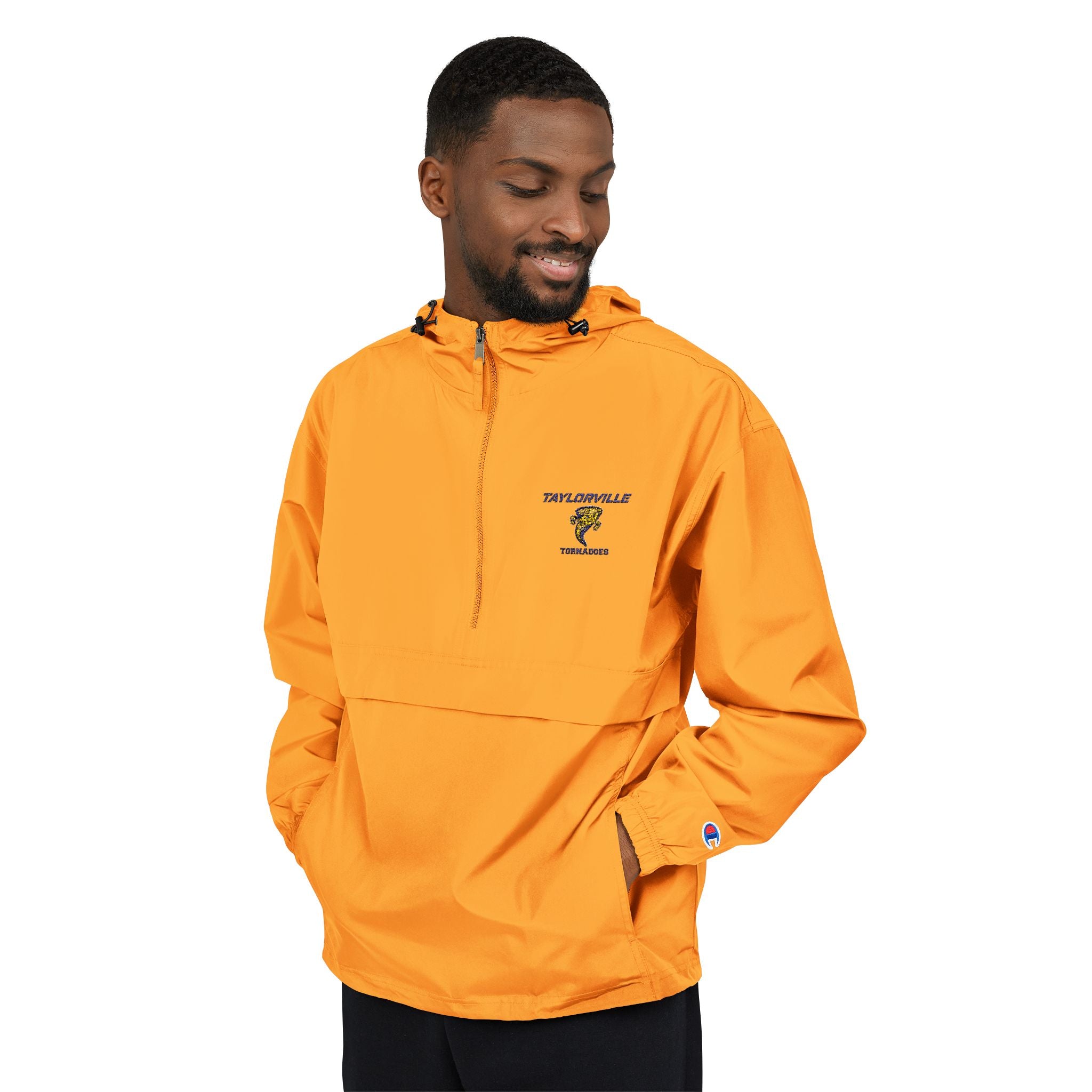 Packable Anorak Jacket — Lightweight Orange Windbreaker with Front Pocket