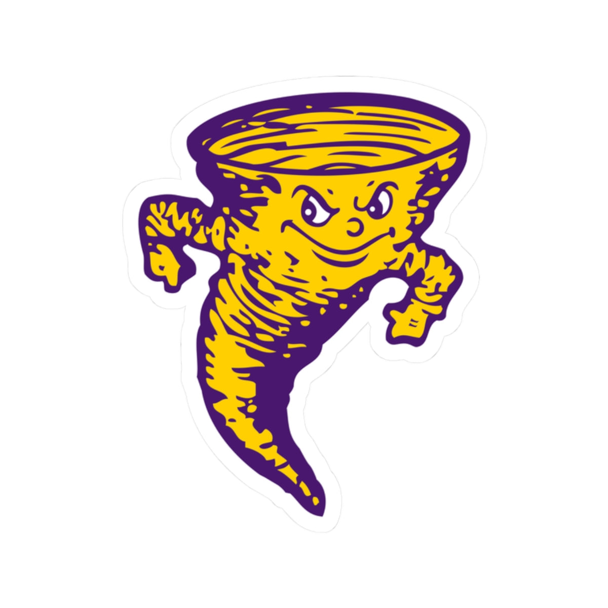Purple & Gold Tornado Mascot Sticker — Kiss-Cut Vinyl Decal